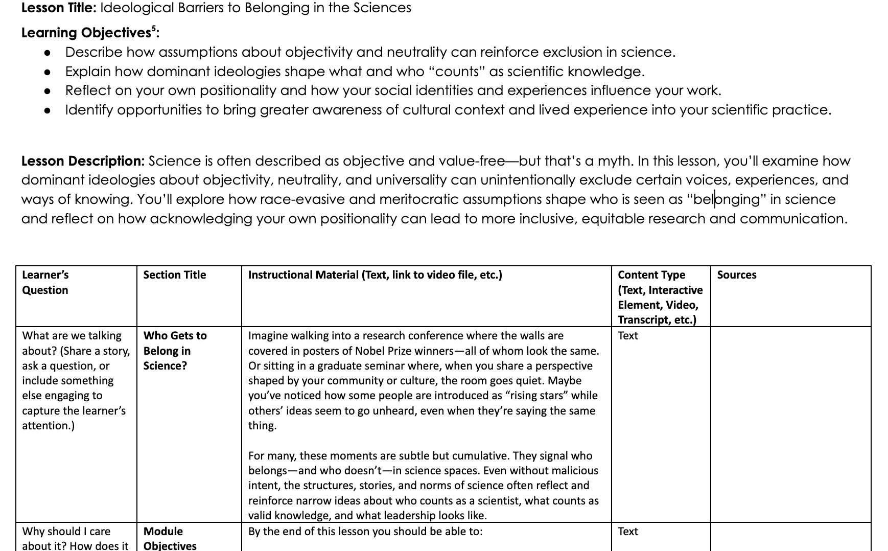 screenshot of AAAS course map excerpt