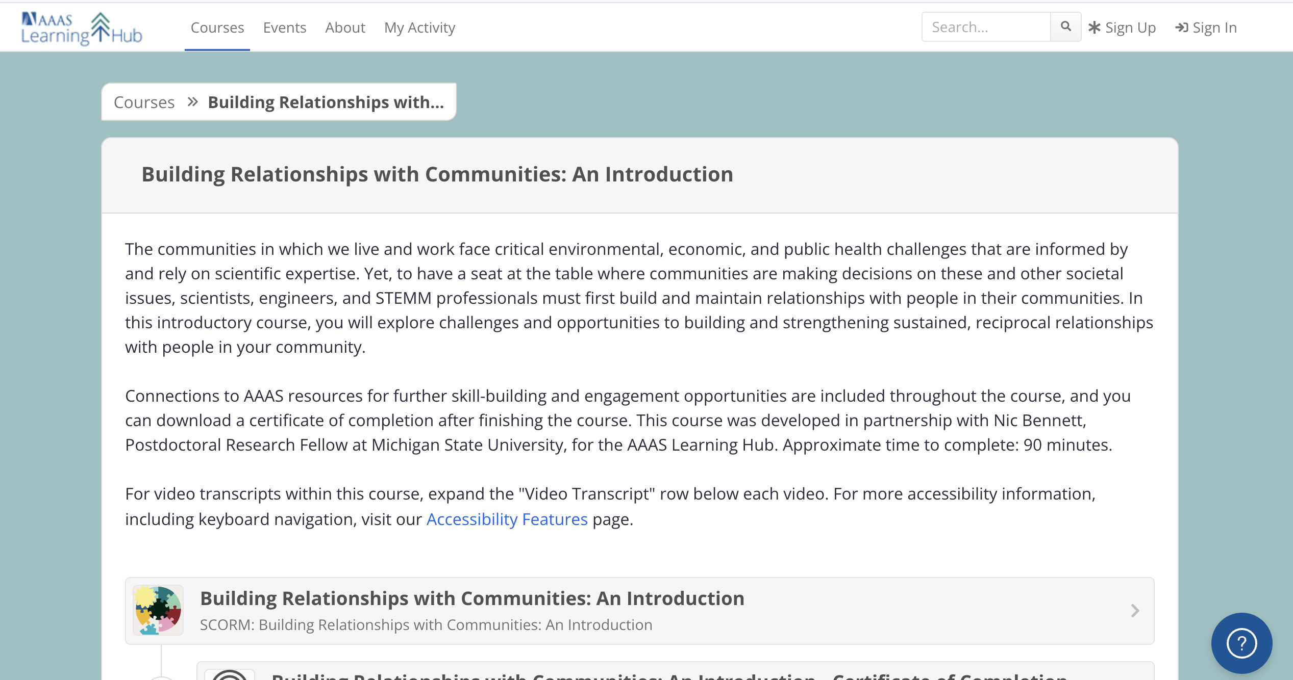 screenshot of AAAS learning hub