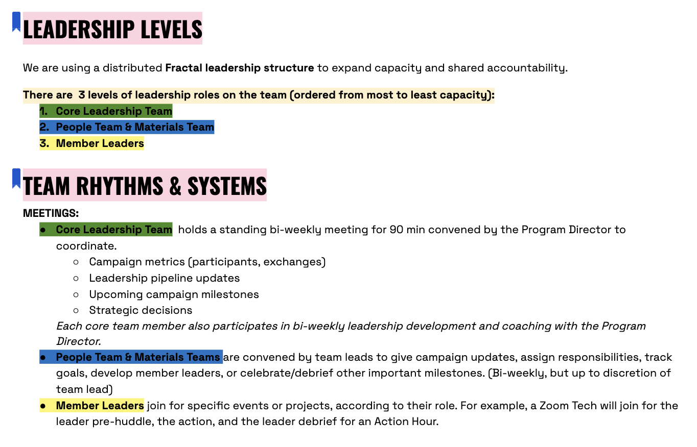 excerpt of Science in Solidarity leader ladder document