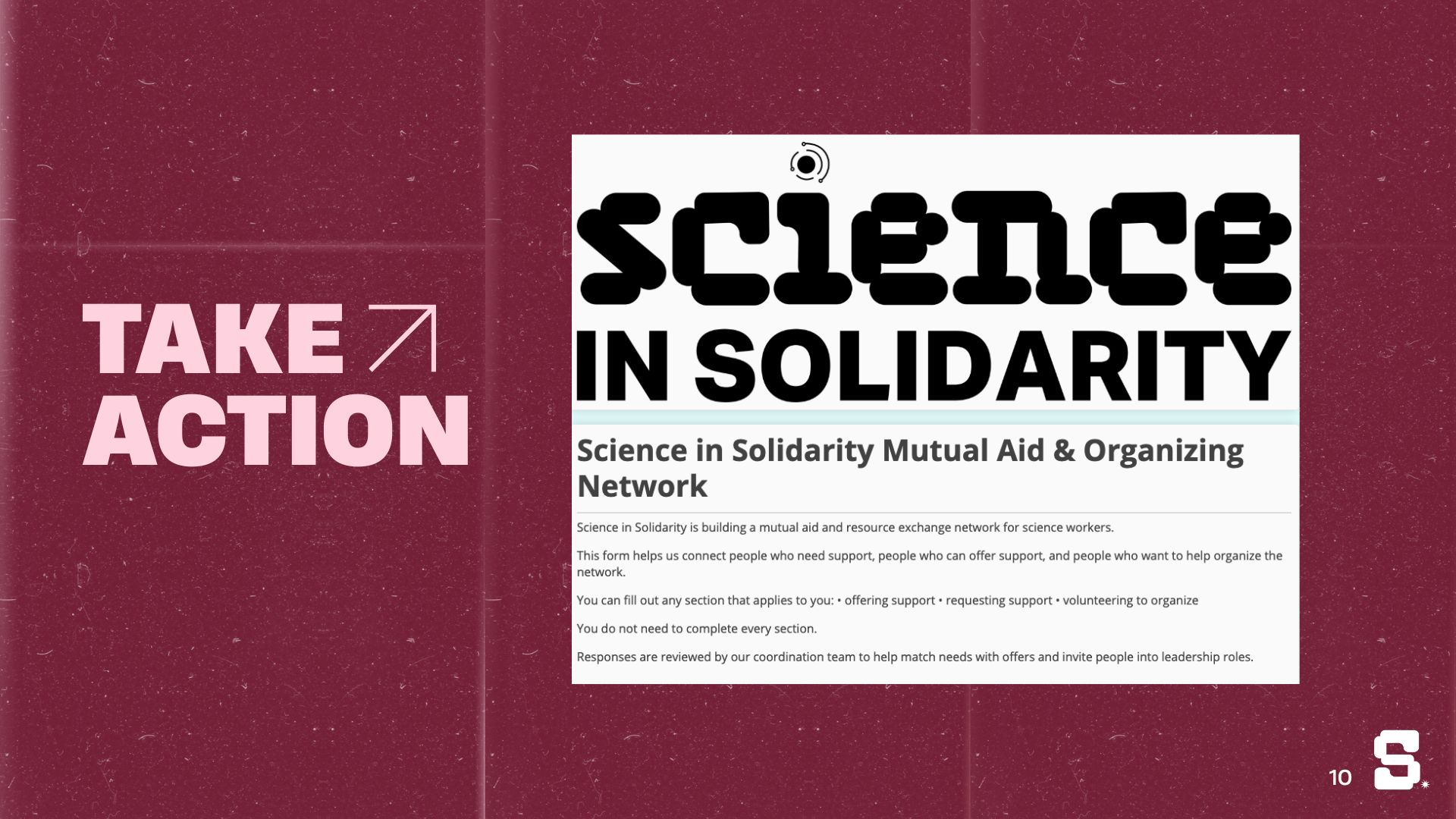 Science in Solidarity mutual aid campaign signup